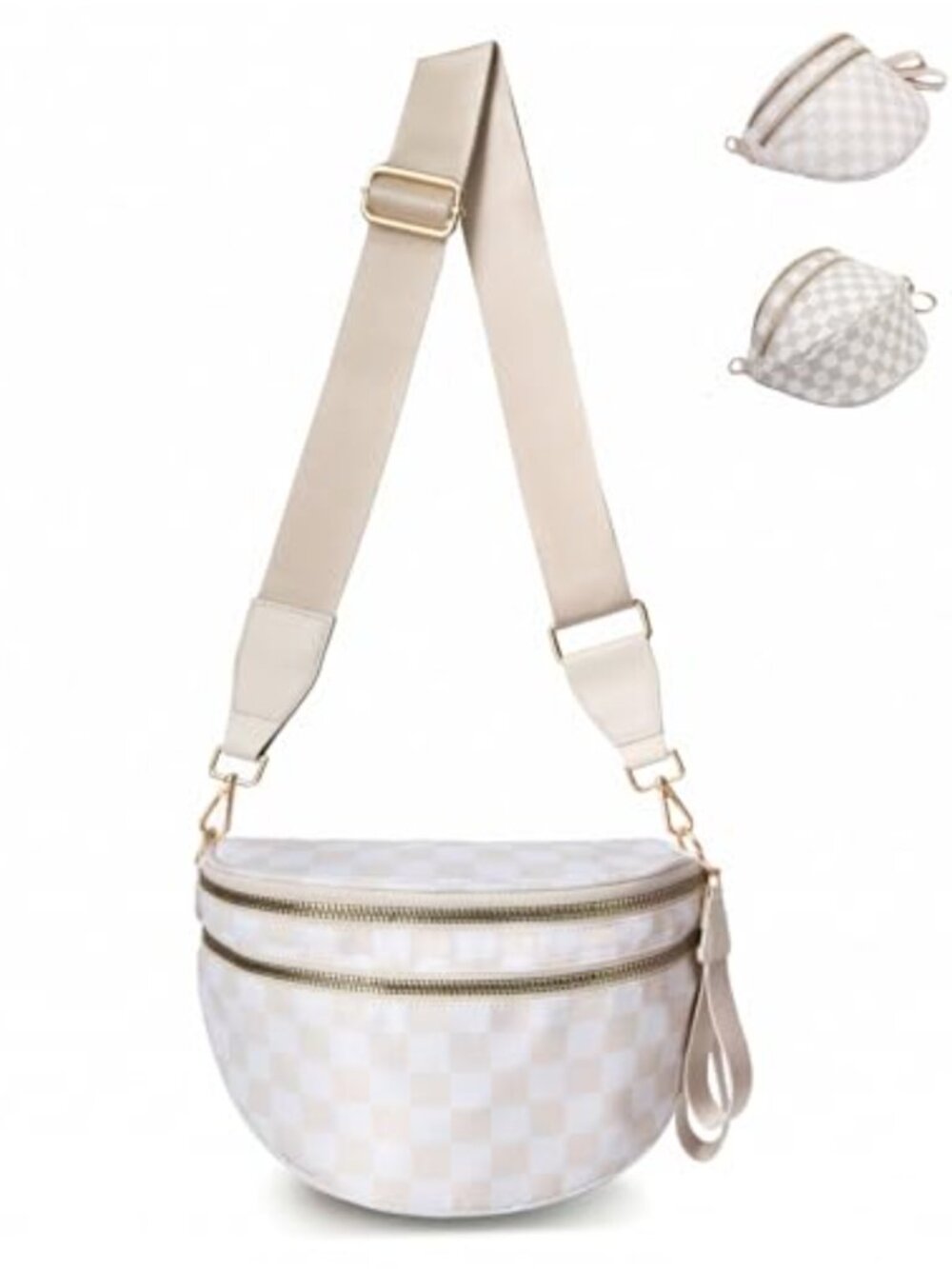 Checkered Nylon Crossbody Bag Woman Expandable Adjustable Strap